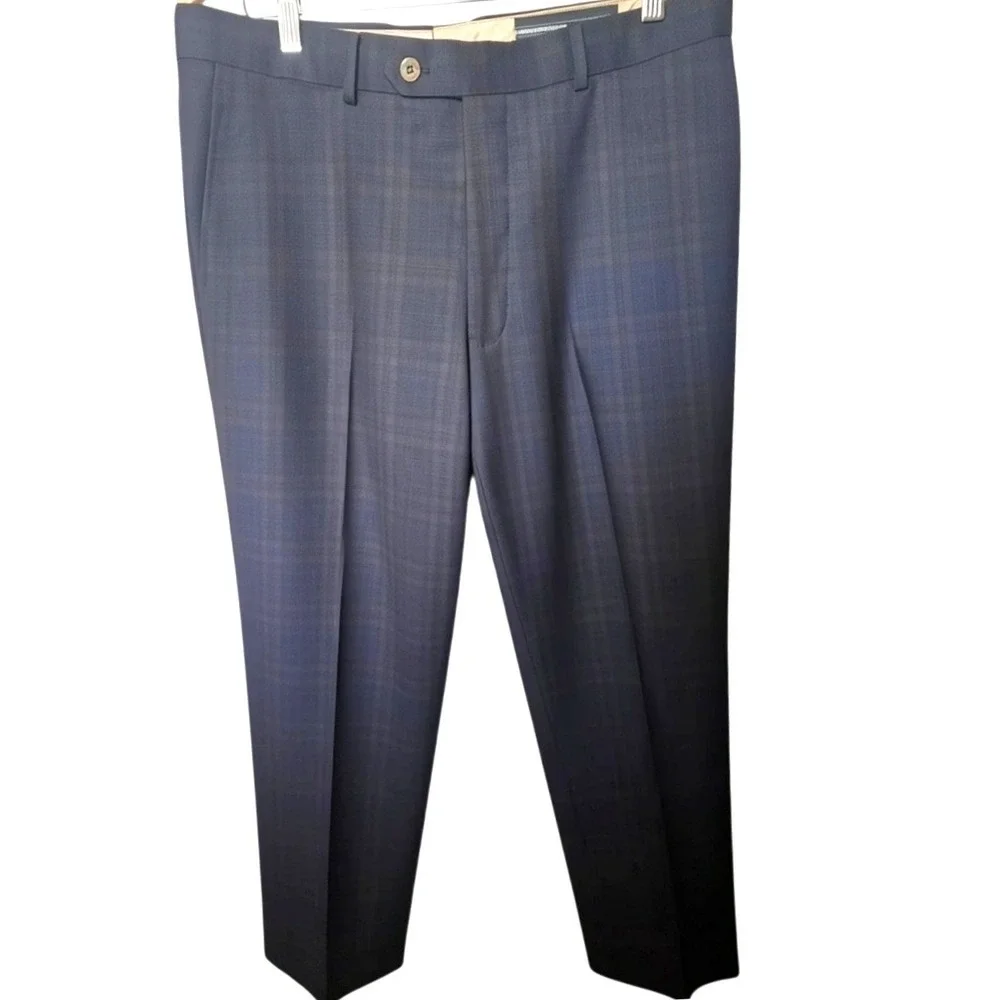 Mattarazzi Uomo Mens 54 IT 36 US Wool Plaid Dress Pants Navy Brown Luca Trousers